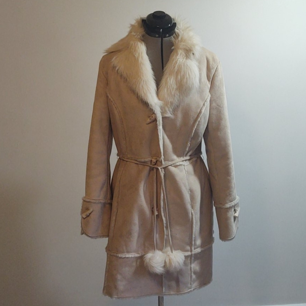 XOXO Faux Suede/Faux Fur Beige Coat Sz L